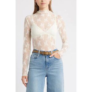 NORDSTROM Treasure & Bond Sheer Lace Top in Ivory Egret Size Medium